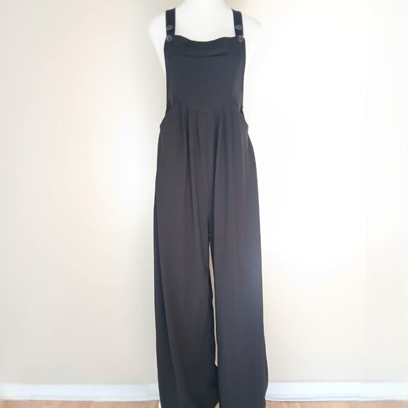 Halara Adjustable Strap Button Multiple Pockets Waffle Casual Overalls Black S - Picture 3 of 8